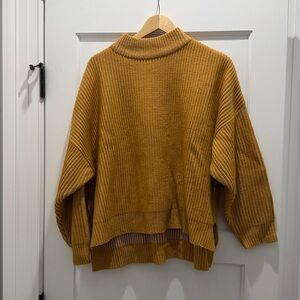Topshop Mustard Knitted Funnel Neck Sweater Gold